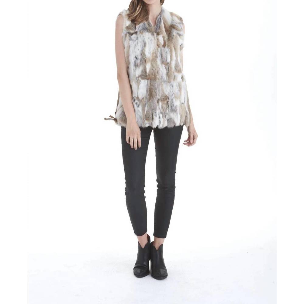 Love Token Multicolor Patchwork Faux Fur Vest in Cream & Brown